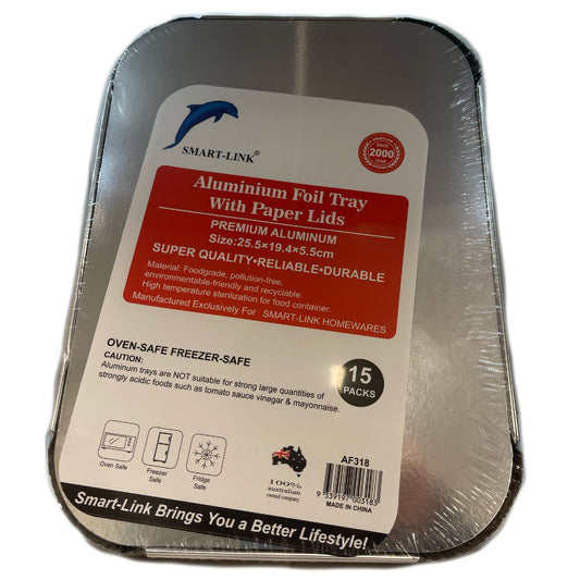 Aluminium foil tray with lids 25.5x19.4x5.5cm 15pack